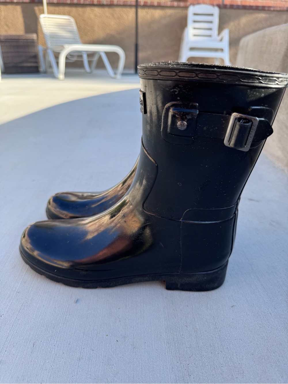 Hunter Womens Black Gloss Rain Boots with Side Buckle size 7/EU 38 - Picture 2 of 8